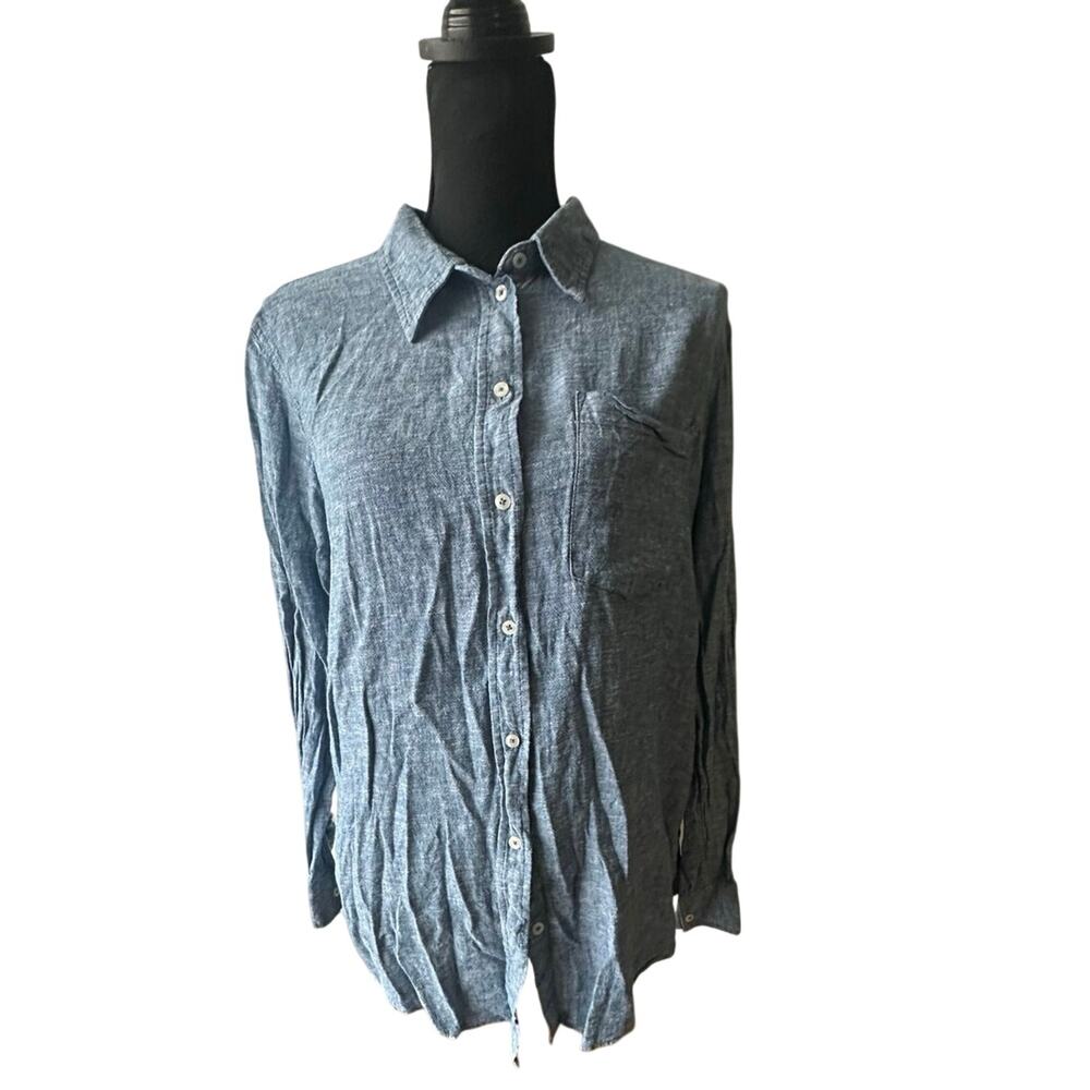GAP Women’s Blue Linen Blend Button-Down Shirt Size L